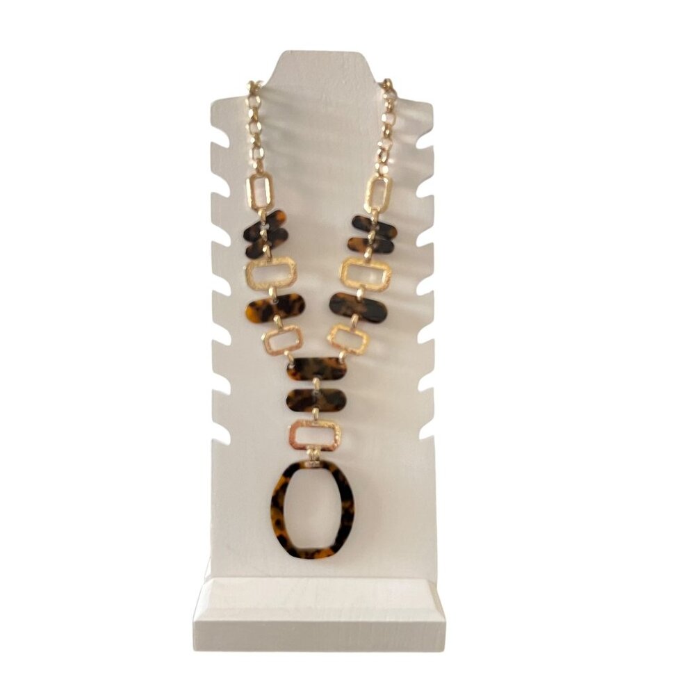 Chicos Tortoise Shell & Hammered Goldtone Adjustable Statement Necklace …